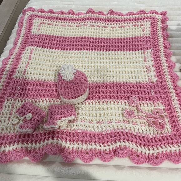 Handmade Pink and White Crochet Baby Set - Picture 2 of 2